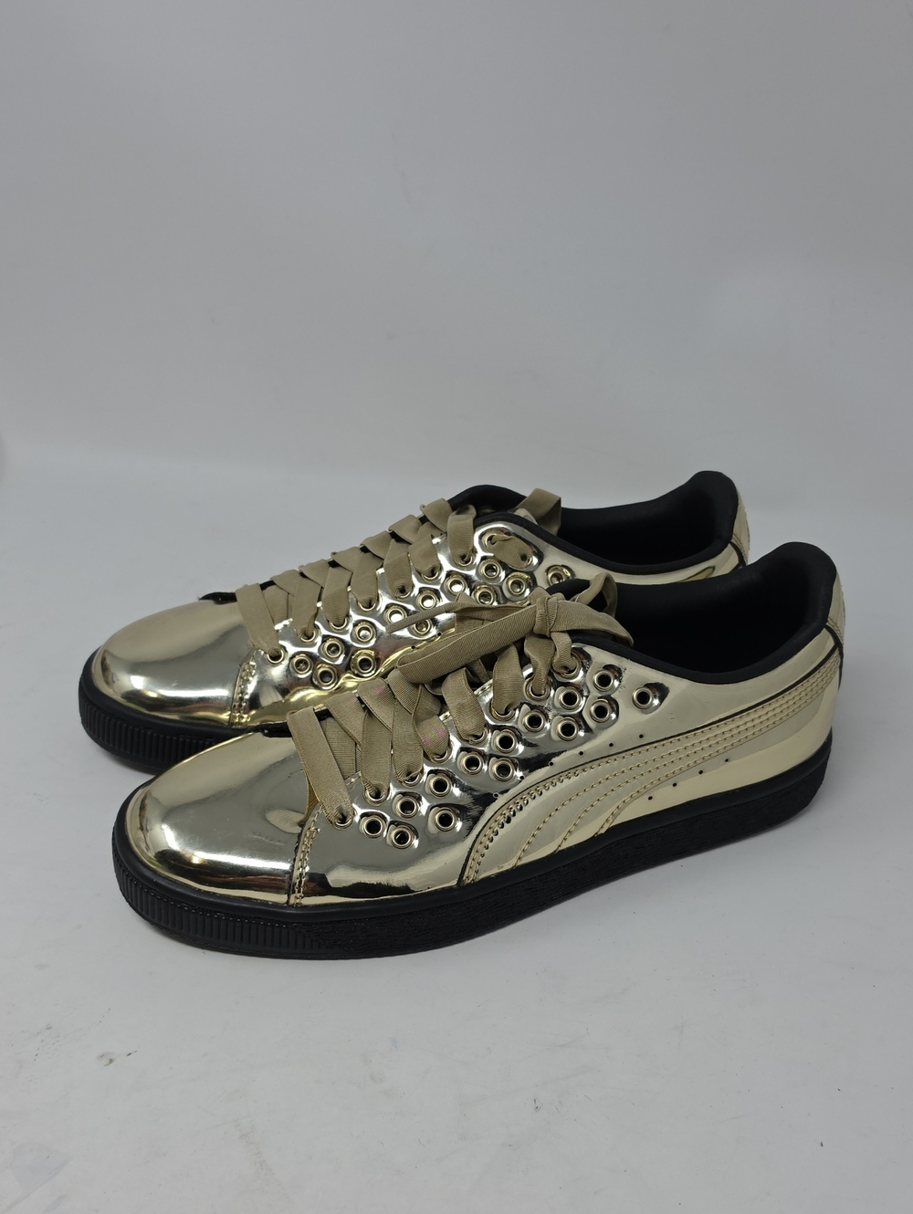 Puma Women’s Metallic Gold Low-Top Sneakers with Black Sole Size 8.5